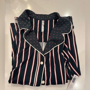 Soma Cool Nights Long Sleeve Notched Collar in Midnight Stripe Green